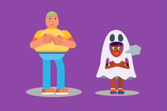 A Sulking Girl with Halloween Costume: Graphics & Illustrations