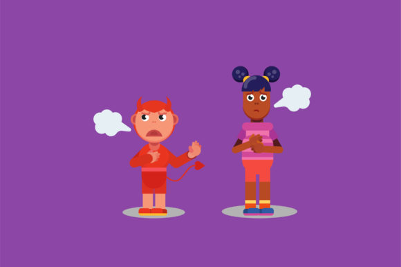 An Angry Little Devil and a Little Girl: Graphics & Illustrations
