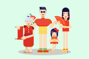 Asian Family Vector Illustration for Graphics and Illustrations