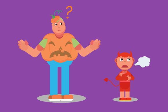 Boy and Little Devil Graphics & Illustrations