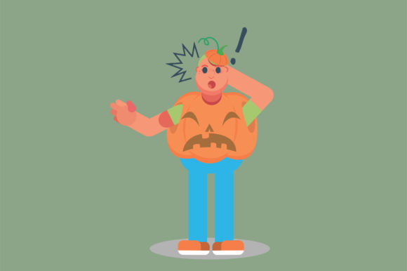 Boy with Pumpkin Costume: Halloween Graphics & Illustrations