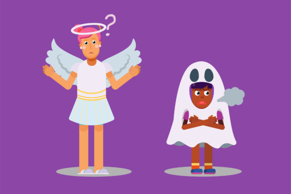 Characters - Confused Angel and a Ghost: Graphics for Halloween Branding