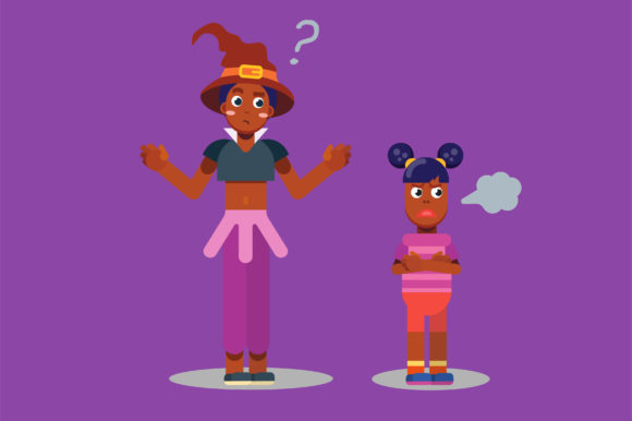 Characters of a Witch and a Little Girl: Graphics for Halloween Branding