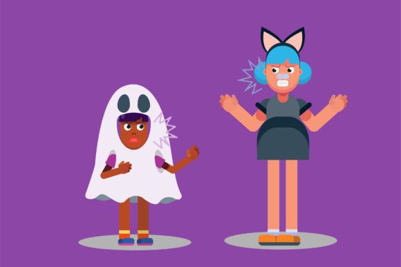 Characters of an Angry Girl with Costume: Graphics & Illustrations