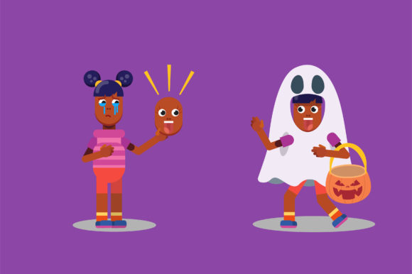 Twins Wearing Halloween Costumes Graphics and Illustrations Review